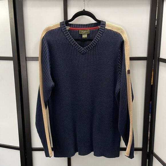 [xl] Eddie Bauer Men’s Vintage Navy Blue Thick Ribbed Cotton Heavyweight Sweater - Picture 2 of 13